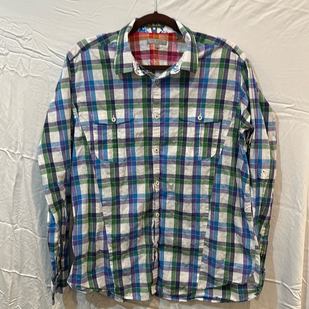 Ted Baker London Men’s Plaid Button Down Shirt, size 6